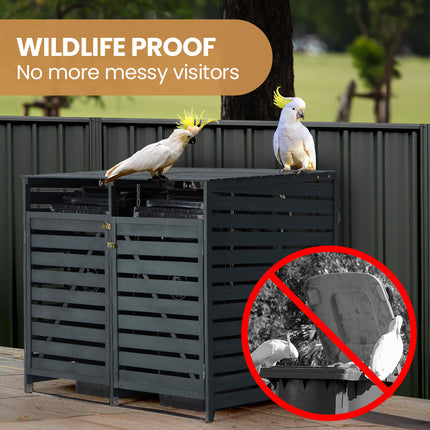 PlantCraft Double Wood Wheelie Bins Storage Shed, 2 Door Garbage Rubbish Bin Enclosure.