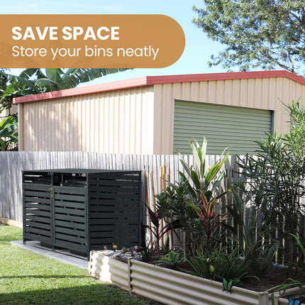 PlantCraft Double Wood Wheelie Bins Storage Shed, 2 Door Garbage Rubbish Bin Enclosure.