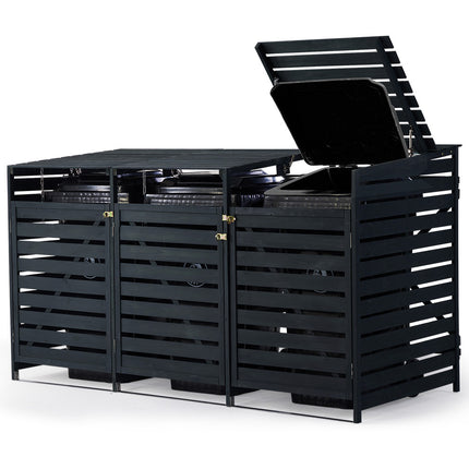 PlantCraft Triple Wood Wheelie Bins Storage Shed, 3 Door Garbage Rubbish Bin Enclosure.