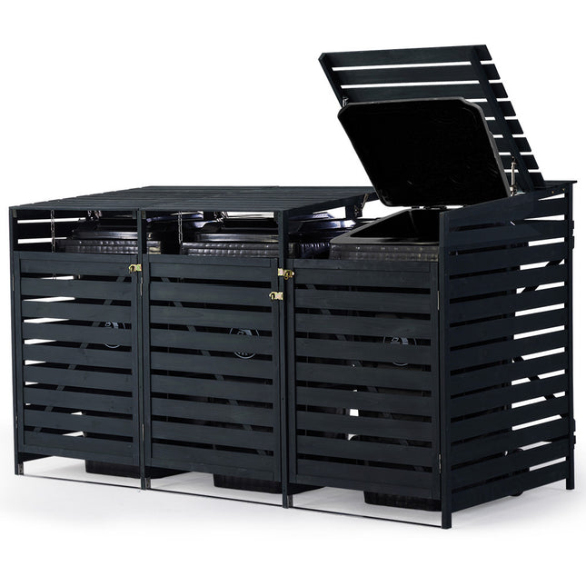 PlantCraft Triple Wood Wheelie Bins Storage Shed, 3 Door Garbage Rubbish Bin Enclosure.