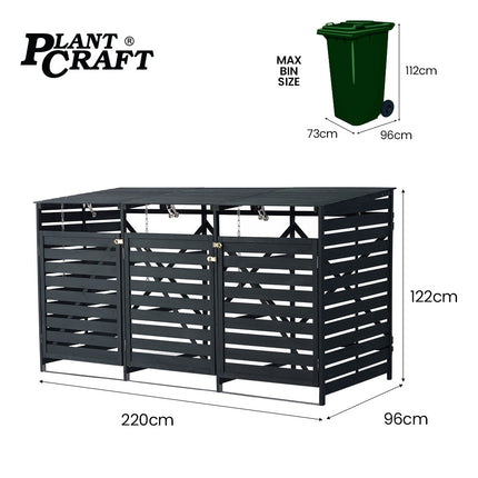 PlantCraft Triple Wood Wheelie Bins Storage Shed, 3 Door Garbage Rubbish Bin Enclosure.
