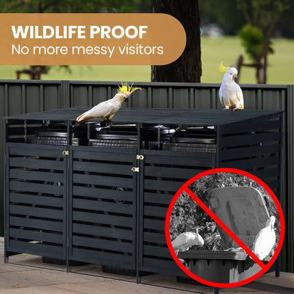 PlantCraft Triple Wood Wheelie Bins Storage Shed, 3 Door Garbage Rubbish Bin Enclosure.