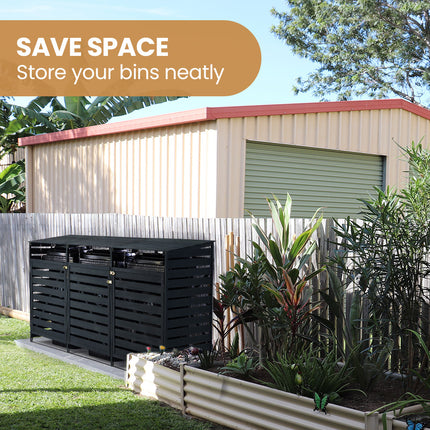 PlantCraft Triple Wood Wheelie Bins Storage Shed, 3 Door Garbage Rubbish Bin Enclosure.