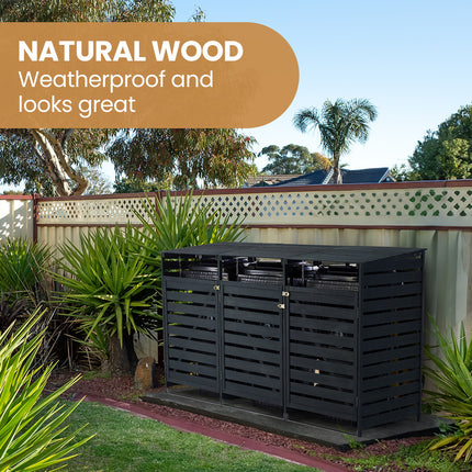 PlantCraft Triple Wood Wheelie Bins Storage Shed, 3 Door Garbage Rubbish Bin Enclosure.