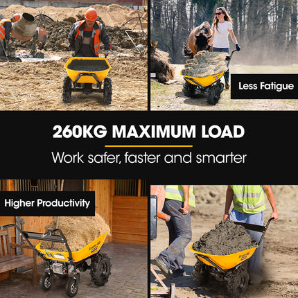 Baumr-AG 40V Battery Powered Wheelbarrow Motorised Electric, 100L Bucket Volume, 4 Wheel, 260kg Capacity.