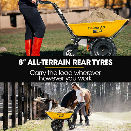 Baumr-AG 40V Battery Powered Wheelbarrow Motorised Electric, 100L Bucket Volume, 4 Wheel, 260kg Capacity.