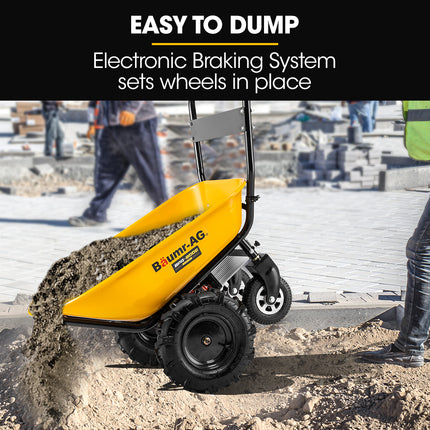 Baumr-AG 40V Battery Powered Wheelbarrow Motorised Electric, 100L Bucket Volume, 4 Wheel, 260kg Capacity.