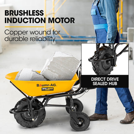 Baumr-AG 40V Battery Powered Wheelbarrow Motorised Electric, 100L Bucket Volume, 3 Wheel, 260KG, Lifting Bucket.