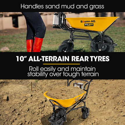 Baumr-AG 40V Battery Powered Wheelbarrow Motorised Electric, 100L Bucket Volume, 3 Wheel, 260KG, Lifting Bucket.