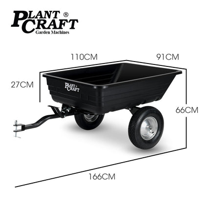 PlantCraft Poly Dump Cart, 272kg Load Heavy Duty Tipper Trailer, 16-inch Tyres, for Ride-on Lawn Mower Tractor, ATV, Quad Bike.