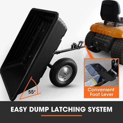 PlantCraft Poly Dump Cart, 272kg Load Heavy Duty Tipper Trailer, 16-inch Tyres, for Ride-on Lawn Mower Tractor, ATV, Quad Bike.