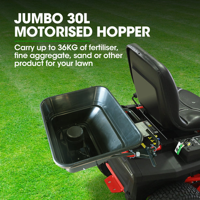 PLANTCRAFT Spreader 12V 36kg 30L Lawn Seed Fertiliser, for ATV, Ride on Mower, with Rain Cover.