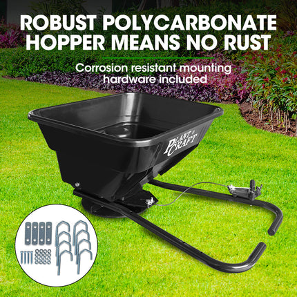 PLANTCRAFT Spreader 12V 36kg 30L Lawn Seed Fertiliser, for ATV, Ride on Mower, with Rain Cover.
