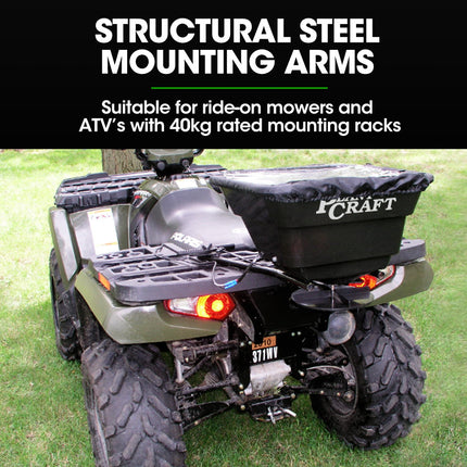 PLANTCRAFT Spreader 12V 36kg 30L Lawn Seed Fertiliser, for ATV, Ride on Mower, with Rain Cover.