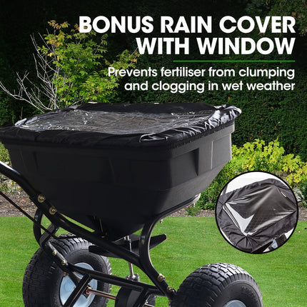 PLANTCRAFT Spreader 12V 36kg 30L Lawn Seed Fertiliser, for ATV, Ride on Mower, with Rain Cover.