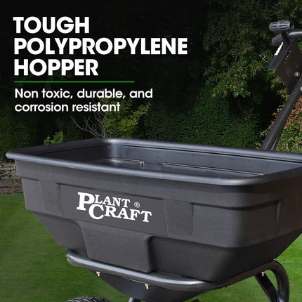PLANTCRAFT Spreader 12V 36kg 30L Lawn Seed Fertiliser, for ATV, Ride on Mower, with Rain Cover.