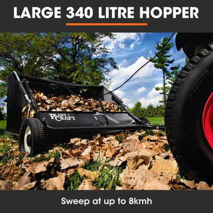 PlantCraft Lawn Sweeper 38" Wide, Tow Behind Leaf and Grass Clipping Collector, Universal Hitch for Ride on Mower, Garden Tractor.