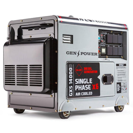 GENPOWER 8.4kW Peak 6kW Rated Commercial Diesel Generator, Electric Key Start, 6 x 15A, Single Phase.