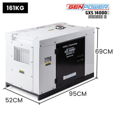 GENPOWER 8.4kW Peak 6kW Rated Commercial Diesel Generator, RCD Safety Switch, Electric Key Start, 2 x 15A, Single Phase.