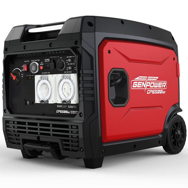 GENPOWER 6.2kW Peak 6.0kW Inverter Generator, Push Button & Remote Start, 15L Tank, Portable w/ Wheels, Camping, Backup.
