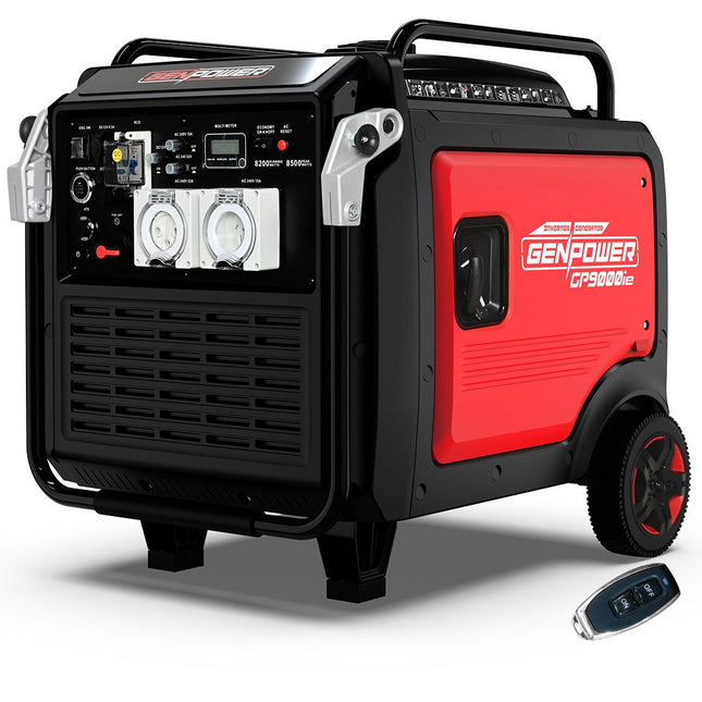 GENPOWER 8.5kW Peak 8.2kW Inverter Generator, Push Button & Remote Start, ATS Compatible, RCD, Portable w/ Wheels, 27L Fuel Tank, Grid Power Home Backup.