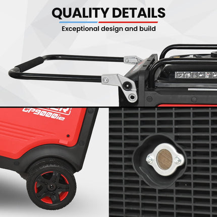 GENPOWER 8.5kW Peak 8.2kW Inverter Generator, Push Button & Remote Start, ATS Compatible, RCD, Portable w/ Wheels, 27L Fuel Tank, Grid Power Home Backup.