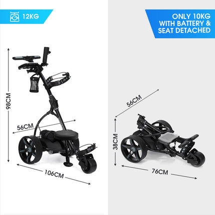 THOMSON E5000 Pro Lithium Golf Buggy, 36 Hole, Only 12kg, Easy Fold, Electric Motorised Buggy Trolley Cart w/ Seat, Black.