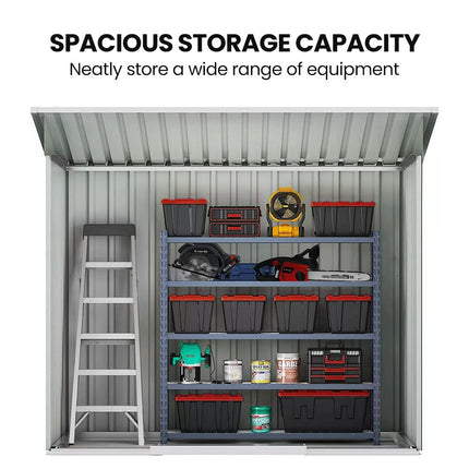 PlantCraft Galvanised Steel Garden Shed 2.38 x 1.31 x 1.82m, with 2 Sliding Doors, 2 Air Vents, Skillion Roof, Floor Frame.