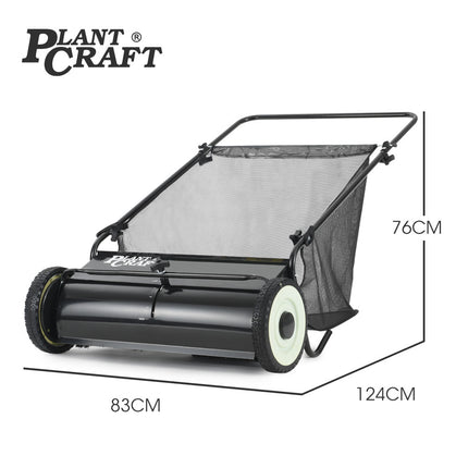 PlantCraft Push Lawn Sweeper, 26" Wide Leaf and Grass Clipping Collector.