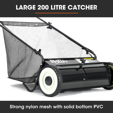 PlantCraft Push Lawn Sweeper, 26" Wide Leaf and Grass Clipping Collector.