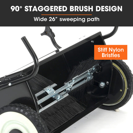 PlantCraft Push Lawn Sweeper, 26" Wide Leaf and Grass Clipping Collector.