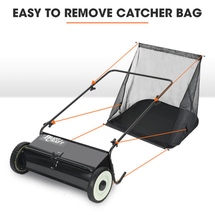 PlantCraft Push Lawn Sweeper, 26" Wide Leaf and Grass Clipping Collector.