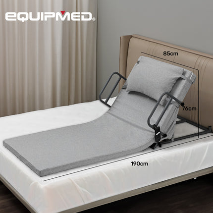 Equipmed Electric Adjustable Bed Backrest, German-Engineered Power Lifting Back Support with Remote Control, Full Length, Grey.