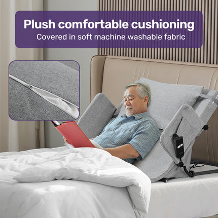 Equipmed Electric Adjustable Bed Backrest, German-Engineered Power Lifting Back Support with Remote Control, Full Length, Grey.