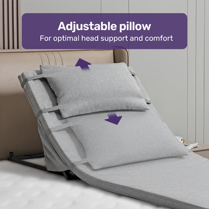 Equipmed Electric Adjustable Bed Backrest, German-Engineered Power Lifting Back Support with Remote Control, Full Length, Grey.