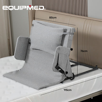 Equipmed Electric Adjustable Bed Backrest, German-Engineered Power Lifting Back Support with Remote Control, Full Length, Grey.