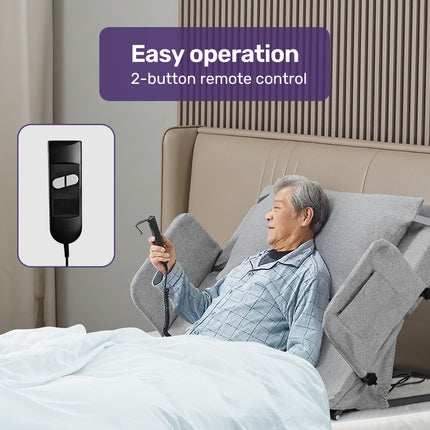 Equipmed Electric Adjustable Bed Backrest, German-Engineered Power Lifting Back Support with Remote Control, Full Length, Grey.