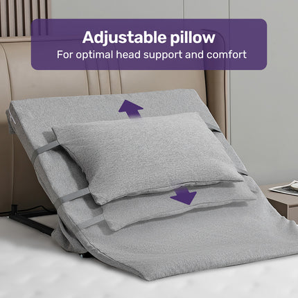 Equipmed Electric Adjustable Bed Backrest, German-Engineered Power Lifting Back Support with Remote Control, Full Length, Grey.
