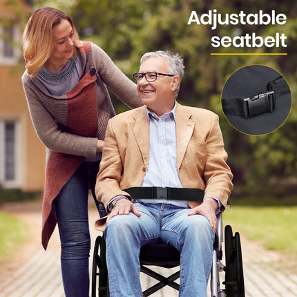 EQUIPMED 20 Inch Folding Wheelchair Lightweight Aluminium Portable with Park Brakes, Black.