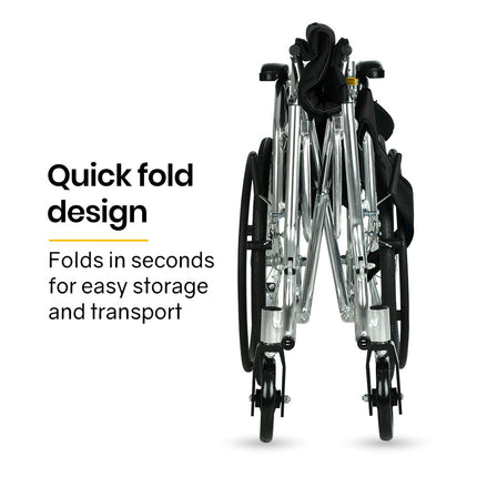 EQUIPMED 20 Inch Folding Wheelchair Lightweight Aluminium Portable with Park Brakes, Black.