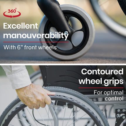 EQUIPMED Folding Aluminium Wheelchair, 20" Wheels, Park Brakes, 100kg Capacity, Blue.