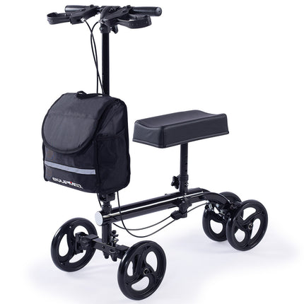 Equipmed Knee Scooter Walker, Dual Brakes - Bag - Broken Leg Ankle Foot Mobility - Crutches Alternative - Black.