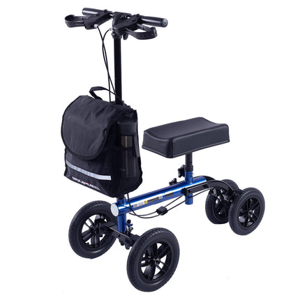EQUIPMED Knee Scooter Walker, 10 inch Tyres Dual Brakes Bag - Broken Leg Ankle Foot Mobility - Crutches Alternative - Blue.