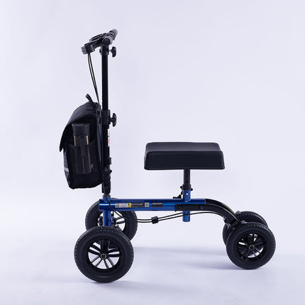 EQUIPMED Knee Scooter Walker, 10 inch Tyres Dual Brakes Bag - Broken Leg Ankle Foot Mobility - Crutches Alternative - Blue.