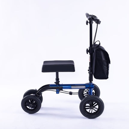 EQUIPMED Knee Scooter Walker, 10 inch Tyres Dual Brakes Bag - Broken Leg Ankle Foot Mobility - Crutches Alternative - Blue.