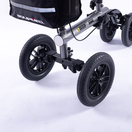 EQUIPMED Knee Scooter Walker, 10 inch Tyres Dual Brakes Bag - Broken Leg Ankle Foot Mobility - Crutches Alternative - Titanium colour.