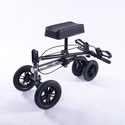 EQUIPMED Knee Scooter Walker, 10 inch Tyres Dual Brakes Bag - Broken Leg Ankle Foot Mobility - Crutches Alternative - Titanium colour.