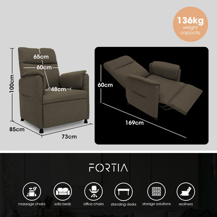 FORTIA Electric Armchair Recliner, Single Fabric Chair, Biege.