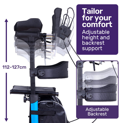EQUIPMED Upright Rollator Walker with Forearm Support Rests, Mobilty Aid with Seat, Blue.