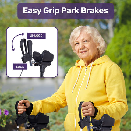EQUIPMED Upright Rollator Walker with Forearm Support Rests, Mobilty Aid with Seat, Blue.